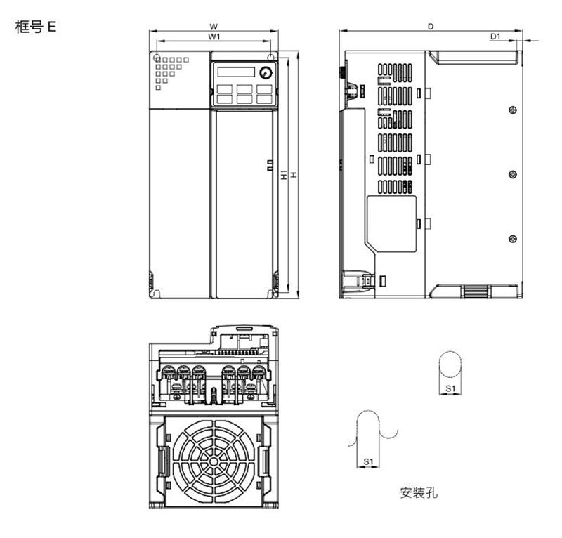 臺(tái)達(dá)變頻器 VFD25AMS43ANSAA 的安裝尺寸